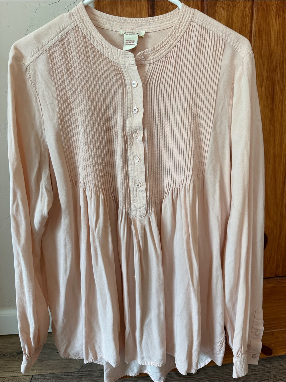 Sundance Boho Rayon Pleated Peasant Top — Soft Pink/Blush — Fits Like M/L